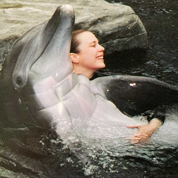 Angela with dolphin